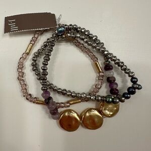 J.Jill Purple, Gold, and Grey Beaded Bracelet Set